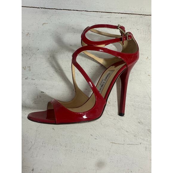 Jimmy Choo Patent Leather Lance Strappy Heeled Sandals Red Size EU 38.5 US 8.5 - Picture 11 of 13